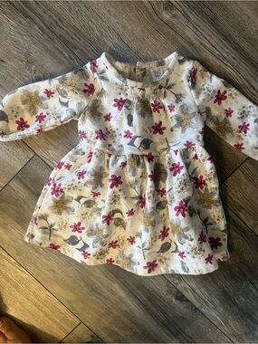 Carter's Cream Floral Print Long-Sleeve Dress with Pink & Gold Accents 9 month